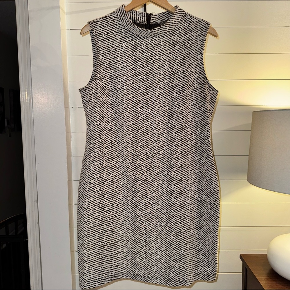 Sharagano Black and White Textured Mini Dress